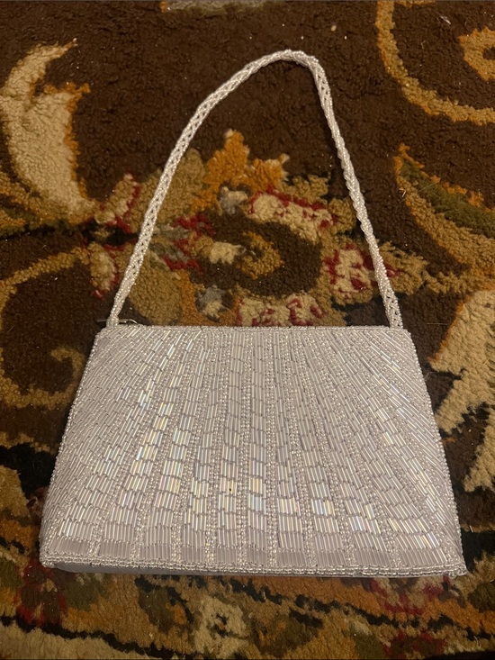 Handbags - Beaded White Evening Shoulder Bag
